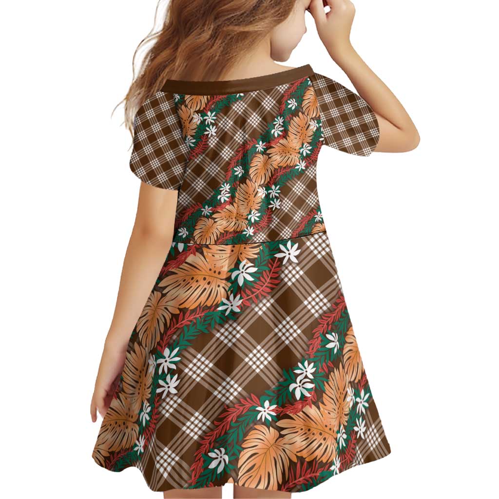 Polynesian Monstera Tiare Floral Family Matching Puletasi and Hawaiian Shirt Chocolate Brown Tropical Plaid - Polynesian Pride