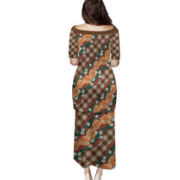Polynesian Monstera Tiare Floral Family Matching Puletasi and Hawaiian Shirt Chocolate Brown Tropical Plaid - Polynesian Pride