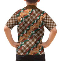 Polynesian Monstera Tiare Floral Family Matching Tank Maxi Dress and Hawaiian Shirt Chocolate Brown Tropical Plaid - Polynesian Pride