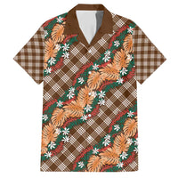 Polynesian Monstera Tiare Floral Family Matching Tank Maxi Dress and Hawaiian Shirt Chocolate Brown Tropical Plaid - Polynesian Pride