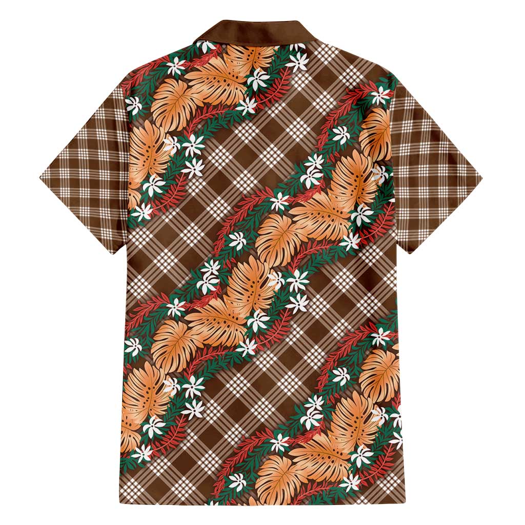 Polynesian Monstera Tiare Floral Family Matching Tank Maxi Dress and Hawaiian Shirt Chocolate Brown Tropical Plaid - Polynesian Pride