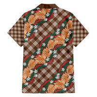 Polynesian Monstera Tiare Floral Family Matching Tank Maxi Dress and Hawaiian Shirt Chocolate Brown Tropical Plaid - Polynesian Pride