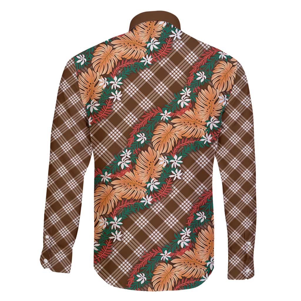 Polynesian Monstera Tiare Floral Family Matching Tank Maxi Dress and Hawaiian Shirt Chocolate Brown Tropical Plaid - Polynesian Pride