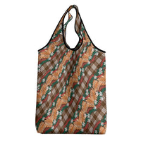 Polynesian Monstera Tiare Floral Grocery Bag Chocolate Brown Tropical Plaid LT01 - Polynesian Pride