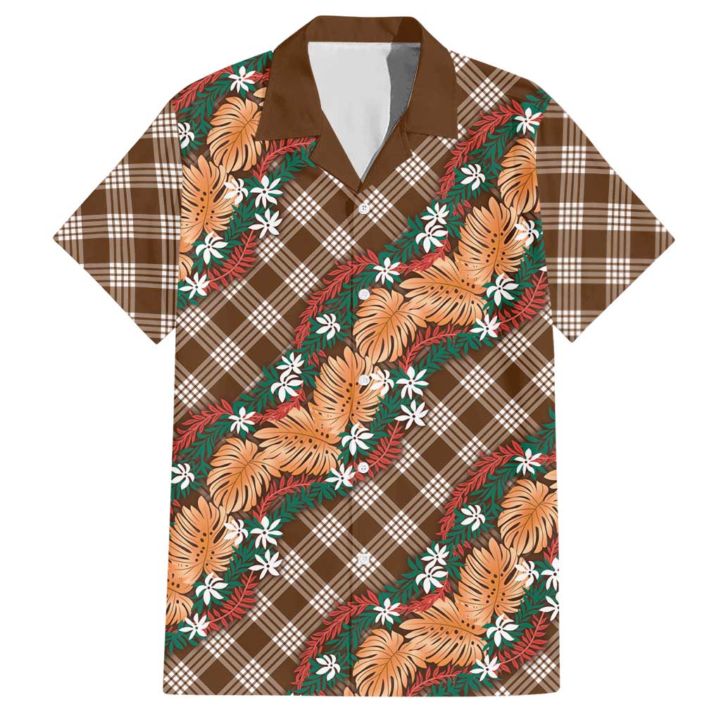 Polynesian Monstera Tiare Floral Hawaiian Shirt Chocolate Brown Tropical Plaid LT01 Brown - Polynesian Pride