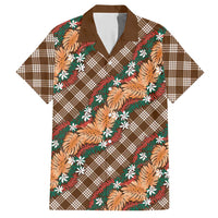 Polynesian Monstera Tiare Floral Hawaiian Shirt Chocolate Brown Tropical Plaid LT01 Brown - Polynesian Pride