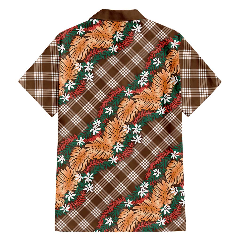 Polynesian Monstera Tiare Floral Hawaiian Shirt Chocolate Brown Tropical Plaid LT01 - Polynesian Pride