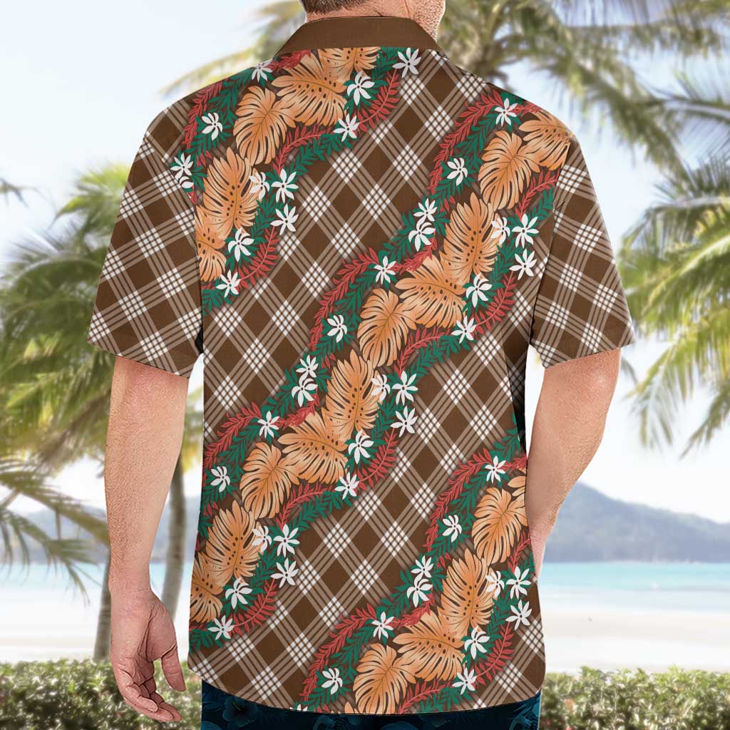 Polynesian Monstera Tiare Floral Hawaiian Shirt Chocolate Brown Tropical Plaid LT01 - Polynesian Pride