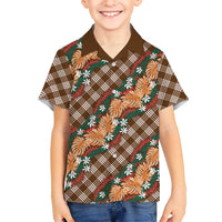 Polynesian Monstera Tiare Floral Hawaiian Shirt Chocolate Brown Tropical Plaid LT01 - Polynesian Pride