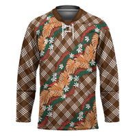 Polynesian Monstera Tiare Floral Hockey Jersey Chocolate Brown Tropical Plaid LT01 Unisex Brown - Polynesian Pride