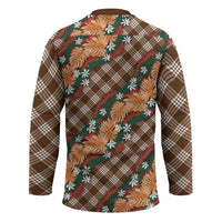 Polynesian Monstera Tiare Floral Hockey Jersey Chocolate Brown Tropical Plaid LT01 - Polynesian Pride