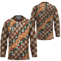 Polynesian Monstera Tiare Floral Hockey Jersey Chocolate Brown Tropical Plaid LT01 - Polynesian Pride