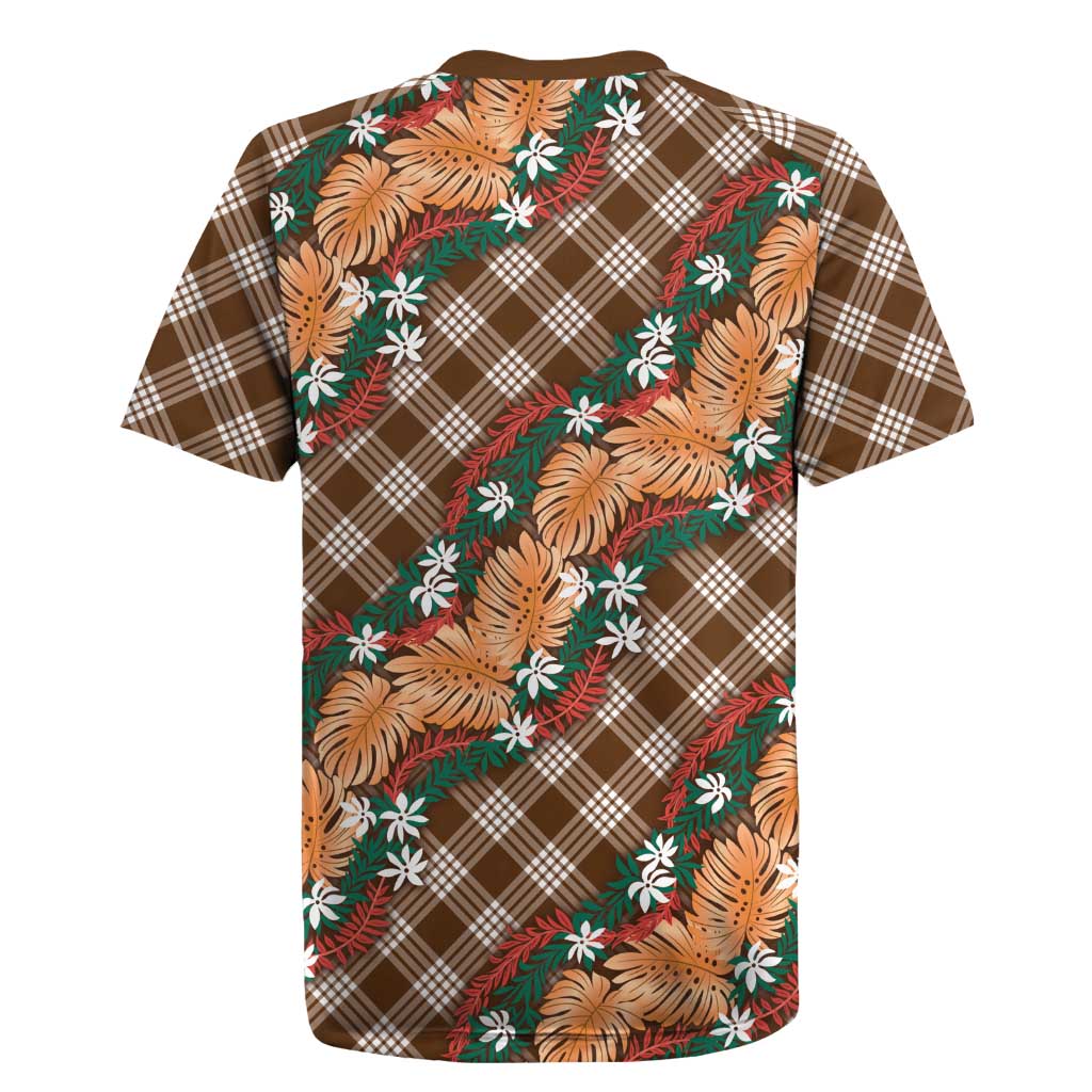 Polynesian Monstera Tiare Floral Rugby Jersey Chocolate Brown Tropical Plaid LT01 - Polynesian Pride