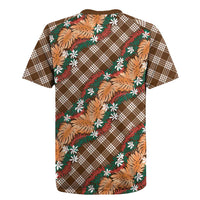 Polynesian Monstera Tiare Floral Rugby Jersey Chocolate Brown Tropical Plaid LT01 - Polynesian Pride