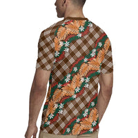 Polynesian Monstera Tiare Floral Rugby Jersey Chocolate Brown Tropical Plaid LT01 - Polynesian Pride