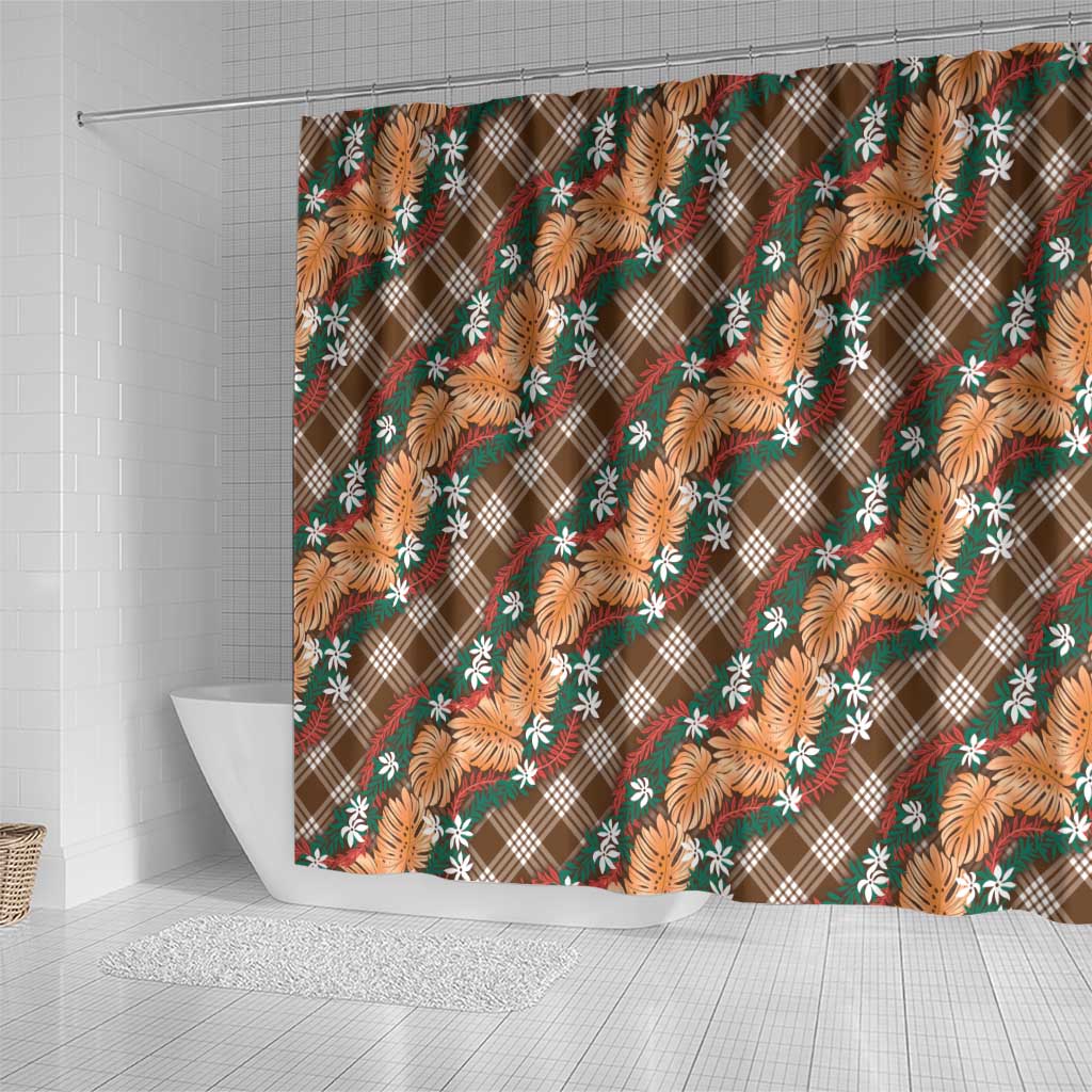 Polynesian Monstera Tiare Floral Shower Curtain Chocolate Brown Tropical Plaid LT01 - Polynesian Pride