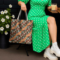 Polynesian Monstera Tiare Floral Tote Bag Chocolate Brown Tropical Plaid - Polynesian Pride