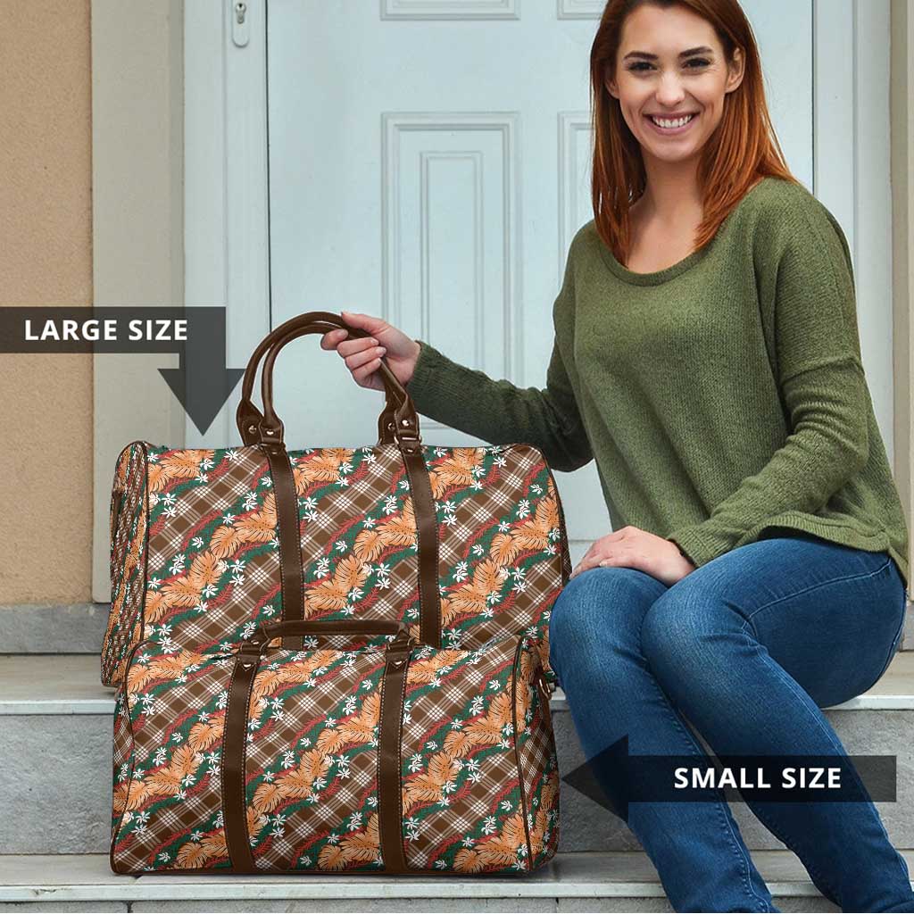 Polynesian Monstera Tiare Floral Travel Bag Chocolate Brown Tropical Plaid - Polynesian Pride