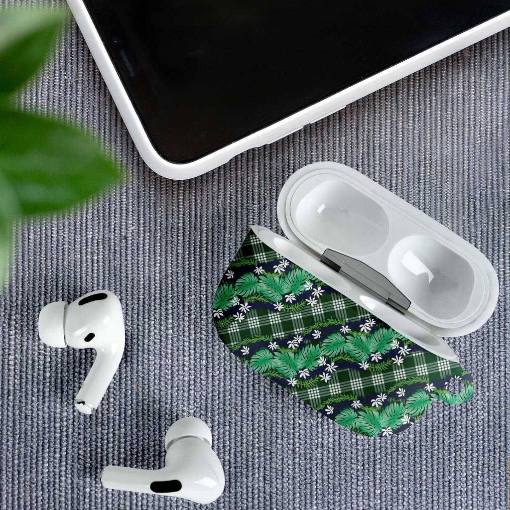 Polynesian Monstera Tiare Floral AirPods Case Forest Green Tropical Plaid - Polynesian Pride
