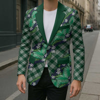 Polynesian Monstera Tiare Floral Blazer Forest Green Tropical Plaid - Polynesian Pride
