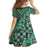 Polynesian Monstera Tiare Floral Family Matching Long Sleeve Bodycon Dress and Hawaiian Shirt Forest Green Tropical Plaid - Polynesian Pride