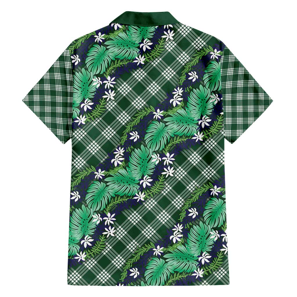 Polynesian Monstera Tiare Floral Family Matching Long Sleeve Bodycon Dress and Hawaiian Shirt Forest Green Tropical Plaid - Polynesian Pride