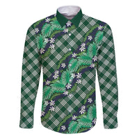 Polynesian Monstera Tiare Floral Family Matching Long Sleeve Bodycon Dress and Hawaiian Shirt Forest Green Tropical Plaid - Polynesian Pride