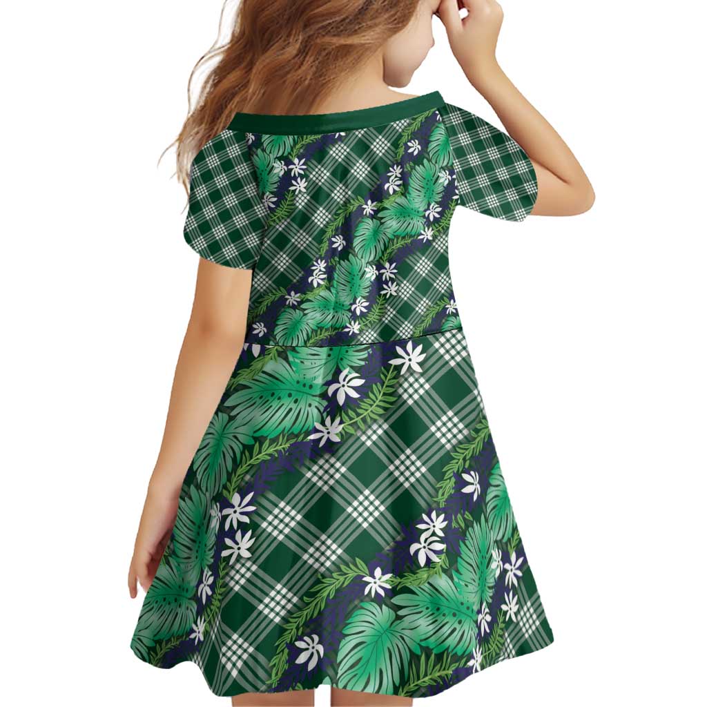Polynesian Monstera Tiare Floral Family Matching Puletasi and Hawaiian Shirt Forest Green Tropical Plaid - Polynesian Pride