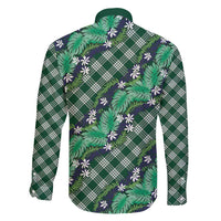 Polynesian Monstera Tiare Floral Family Matching Short Sleeve Bodycon Dress and Hawaiian Shirt Forest Green Tropical Plaid - Polynesian Pride