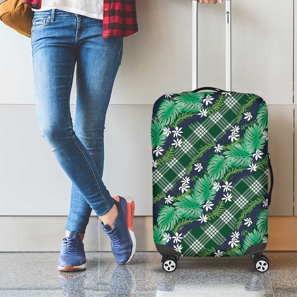 Polynesian Monstera Tiare Floral Luggage Cover Forest Green Tropical Plaid LT01 - Polynesian Pride