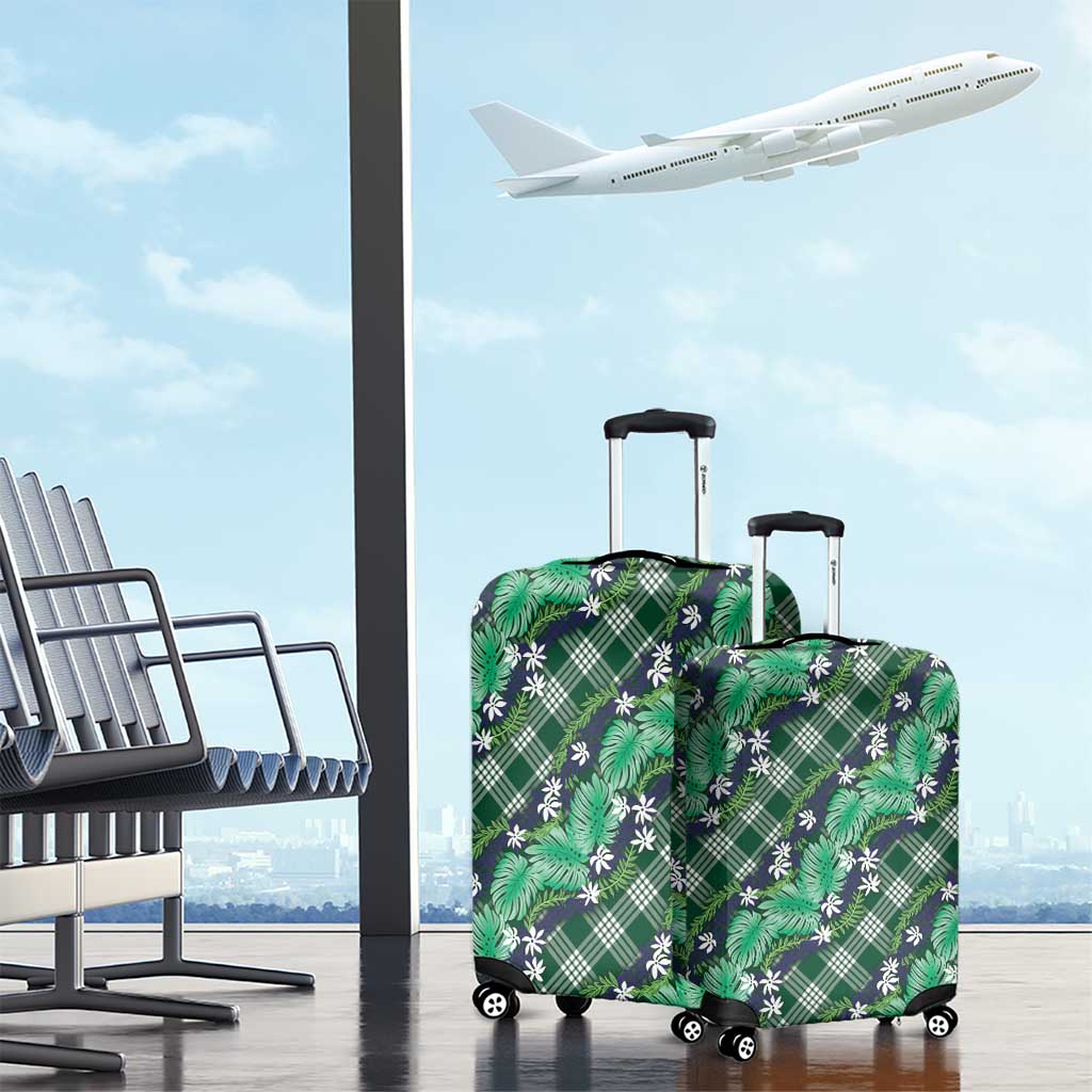 Polynesian Monstera Tiare Floral Luggage Cover Forest Green Tropical Plaid LT01 - Polynesian Pride