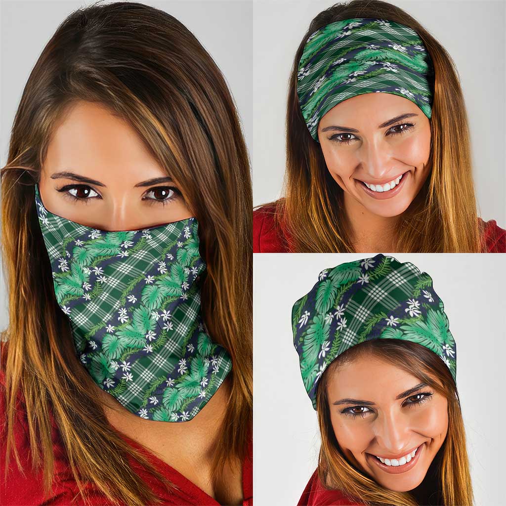 Polynesian Monstera Tiare Floral Neck Gaiter Forest Green Tropical Plaid LT01 - Polynesian Pride