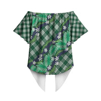 Polynesian Monstera Tiare Floral Off Shoulder Wrap Waist Top Forest Green Tropical Plaid LT01 - Polynesian Pride