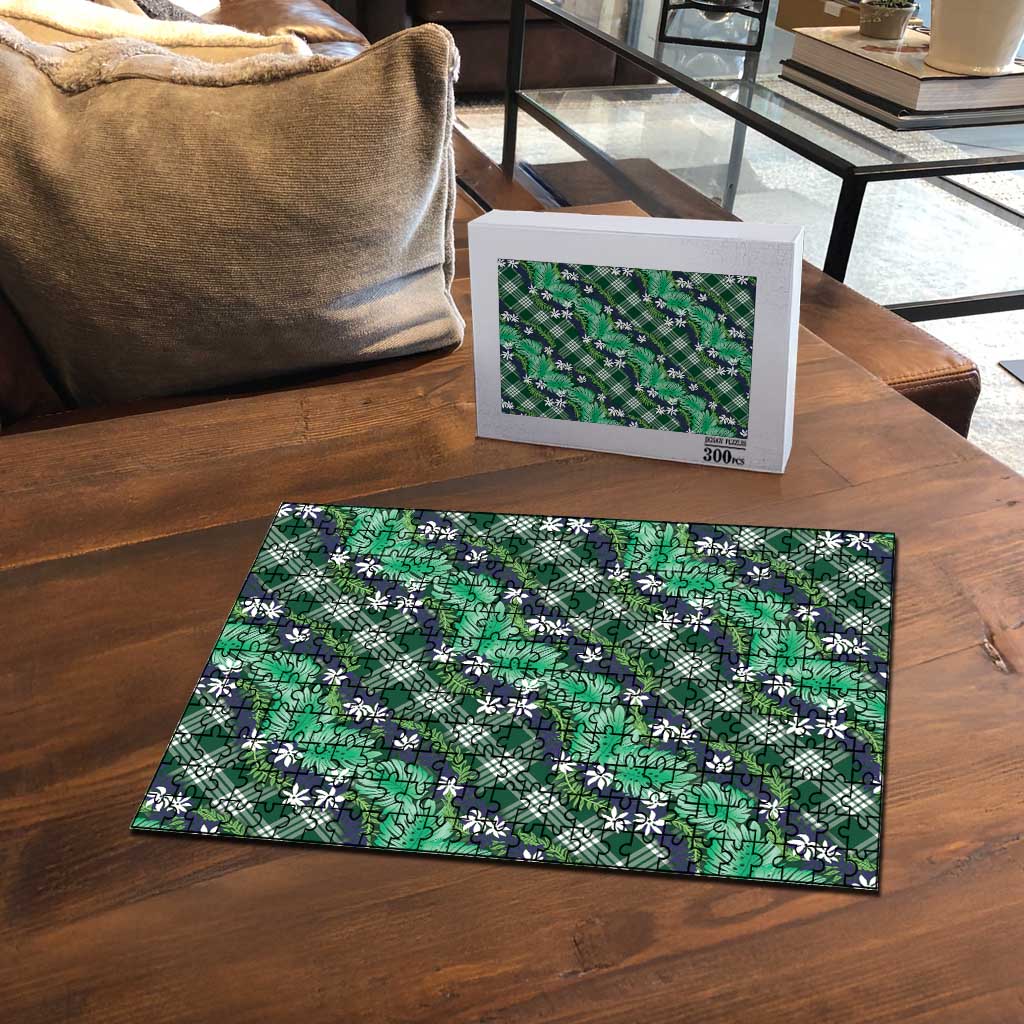 Polynesian Monstera Tiare Floral Puzzle Forest Green Tropical Plaid - Polynesian Pride