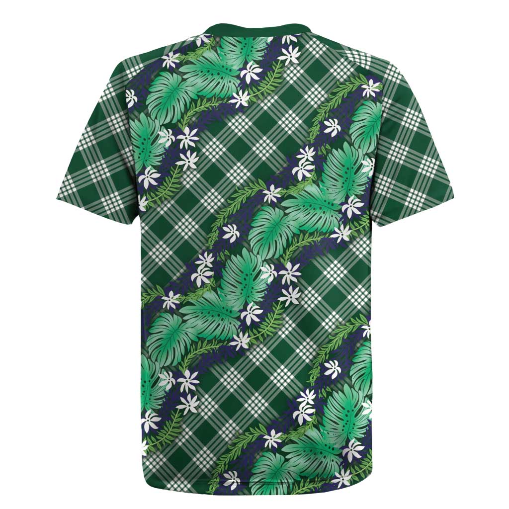 Polynesian Monstera Tiare Floral Rugby Jersey Forest Green Tropical Plaid LT01 - Polynesian Pride