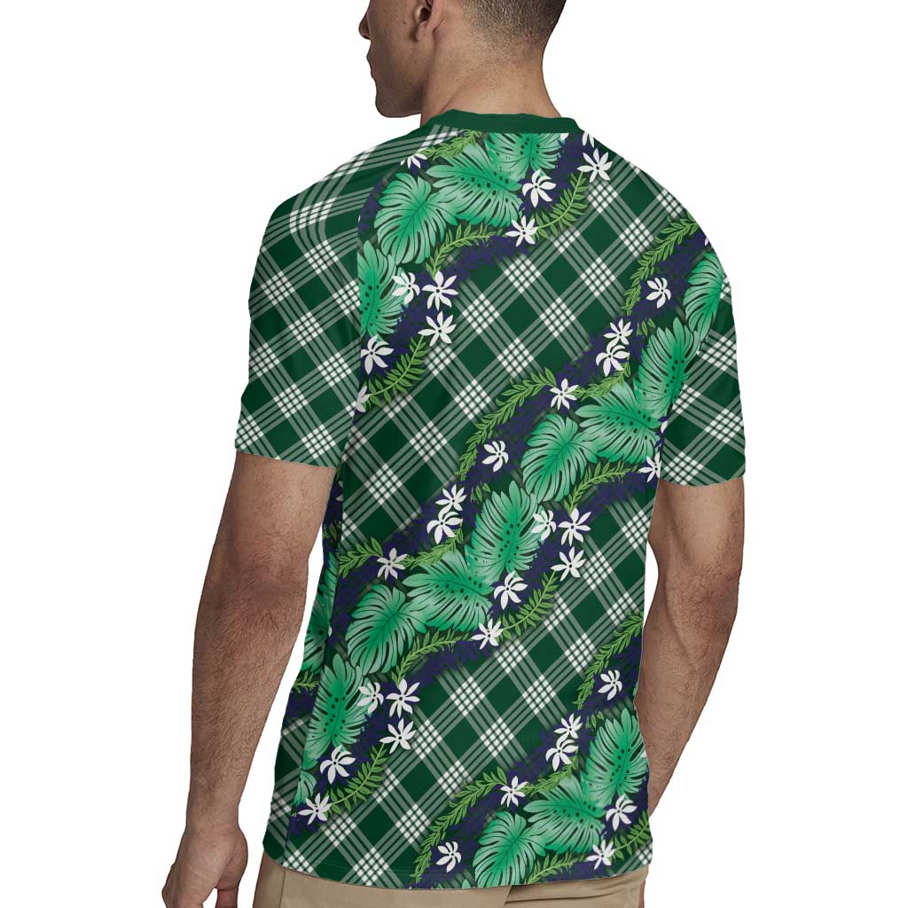 Polynesian Monstera Tiare Floral Rugby Jersey Forest Green Tropical Plaid LT01 - Polynesian Pride