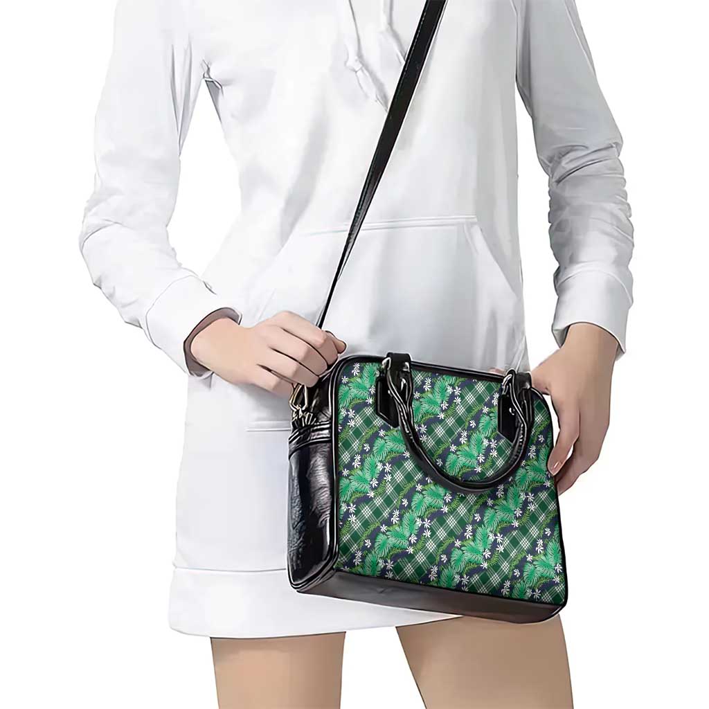 Polynesian Monstera Tiare Floral Shoulder Handbag Forest Green Tropical Plaid - Polynesian Pride