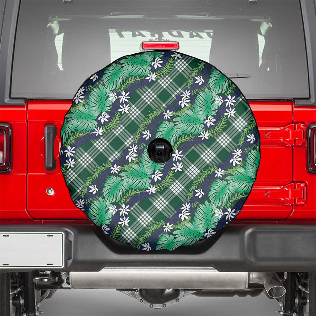 Polynesian Monstera Tiare Floral Spare Tire Cover Forest Green Tropical Plaid LT01 - Polynesian Pride
