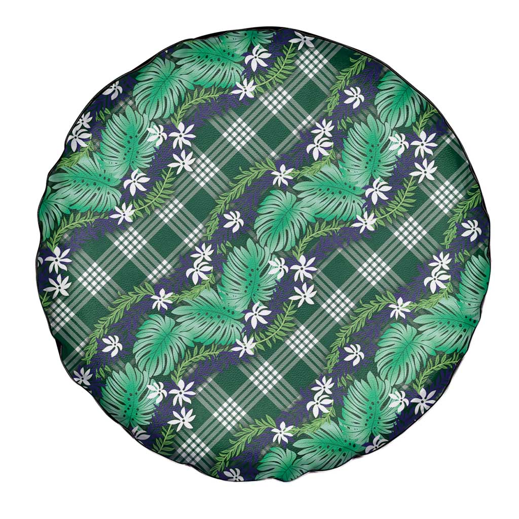 Polynesian Monstera Tiare Floral Spare Tire Cover Forest Green Tropical Plaid LT01 - Polynesian Pride