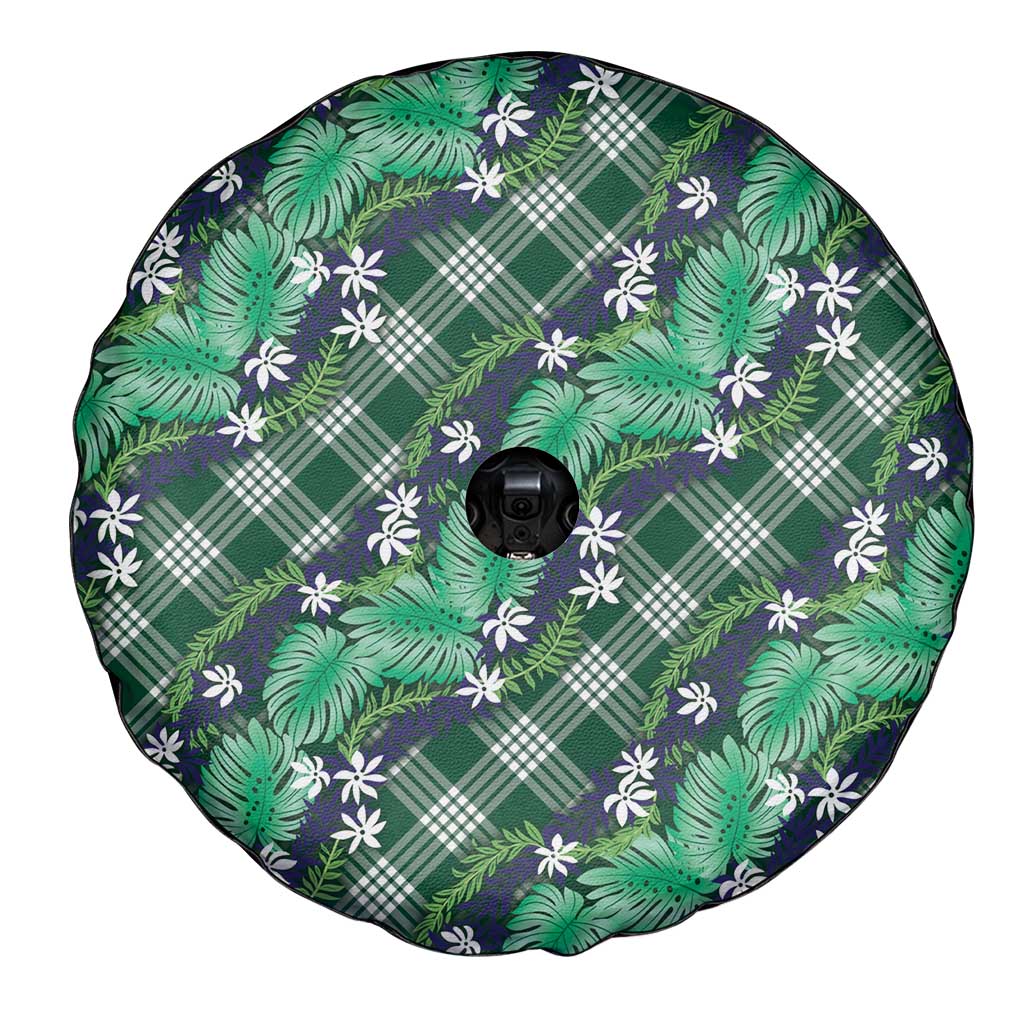 Polynesian Monstera Tiare Floral Spare Tire Cover Forest Green Tropical Plaid LT01 - Polynesian Pride