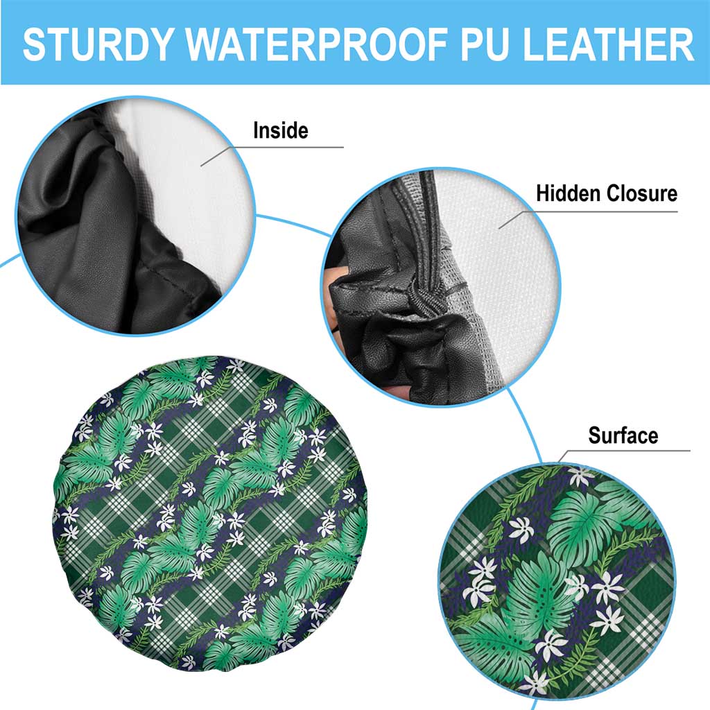 Polynesian Monstera Tiare Floral Spare Tire Cover Forest Green Tropical Plaid LT01 - Polynesian Pride