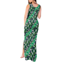 Polynesian Monstera Tiare Floral Tank Maxi Dress Forest Green Tropical Plaid LT01 - Polynesian Pride