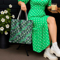 Polynesian Monstera Tiare Floral Tote Bag Forest Green Tropical Plaid - Polynesian Pride