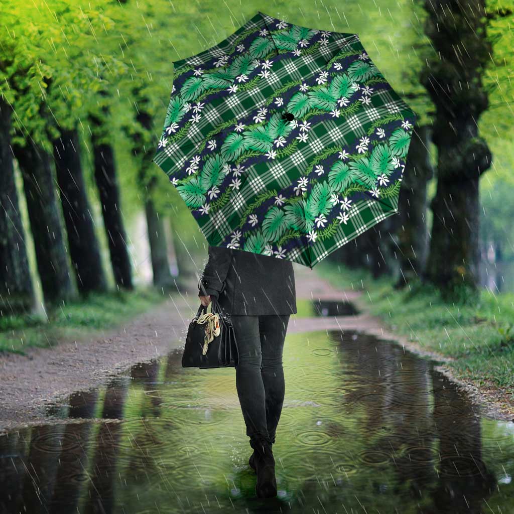 Polynesian Monstera Tiare Floral Umbrella Forest Green Tropical Plaid - Polynesian Pride