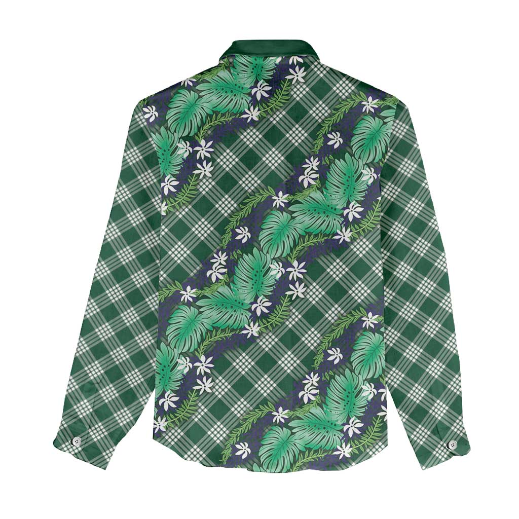 Polynesian Monstera Tiare Floral Women Casual Shirt Forest Green Tropical Plaid LT01 - Polynesian Pride