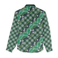 Polynesian Monstera Tiare Floral Women Casual Shirt Forest Green Tropical Plaid LT01 - Polynesian Pride
