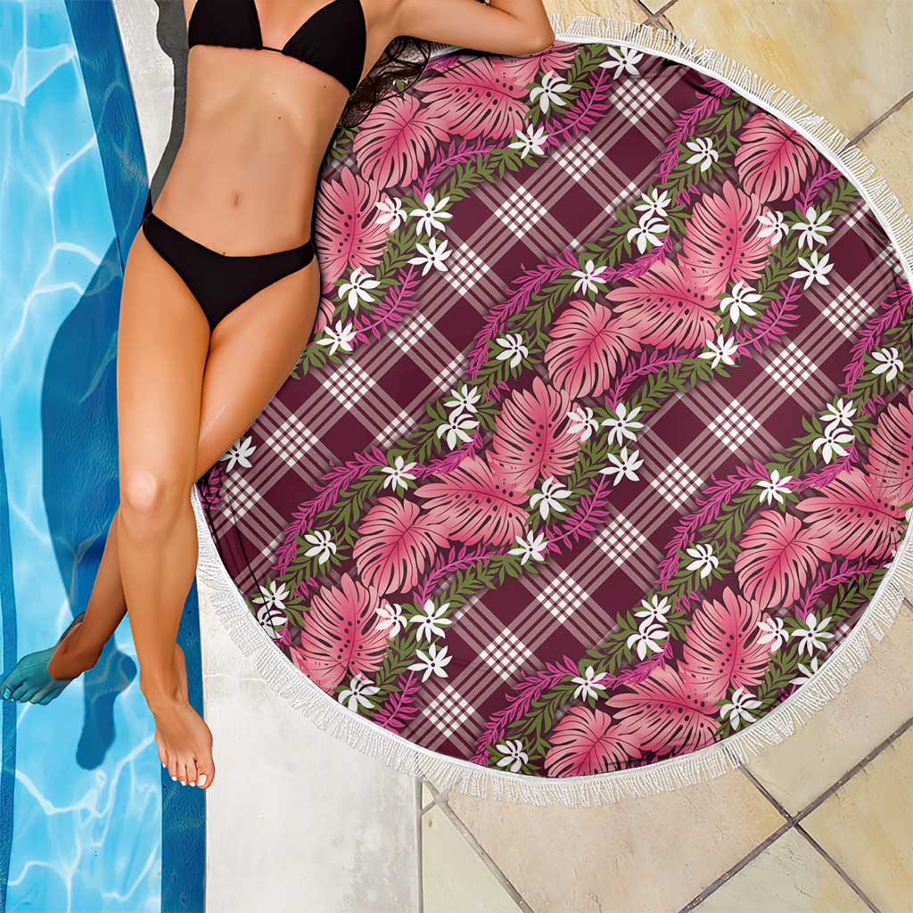 Polynesian Monstera Tiare Floral Beach Blanket Fuchsia Tropical Plaid - Polynesian Pride