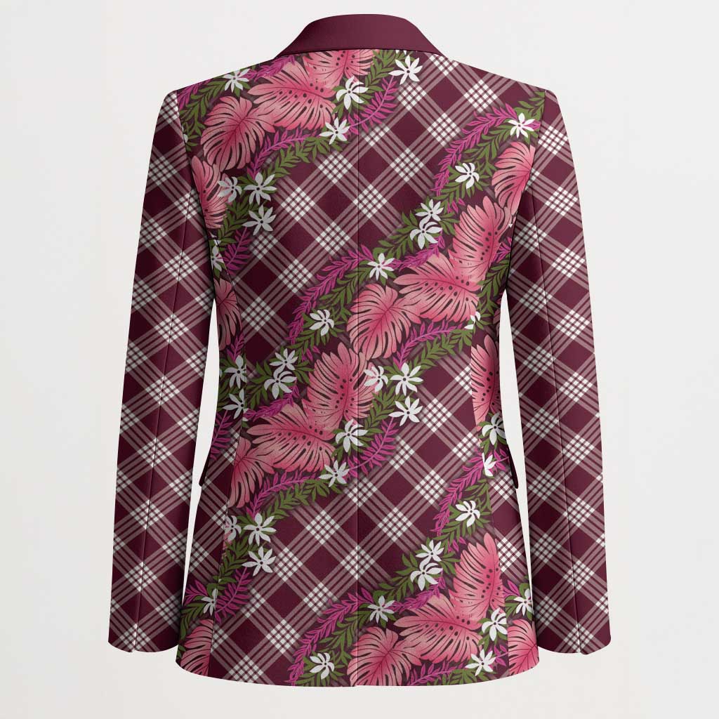 Polynesian Monstera Tiare Floral Blazer Fuchsia Tropical Plaid LT01 - Polynesian Pride
