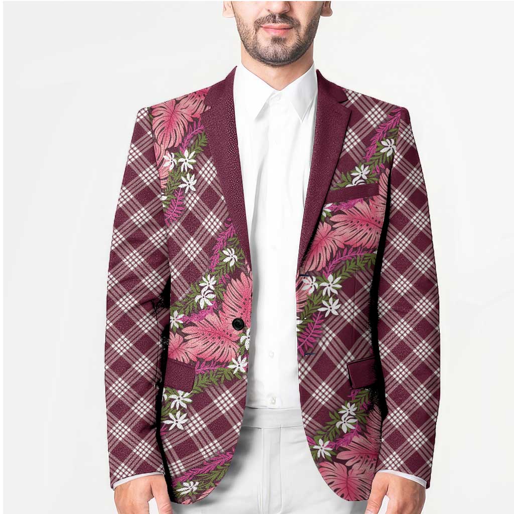 Polynesian Monstera Tiare Floral Blazer Fuchsia Tropical Plaid LT01 - Polynesian Pride