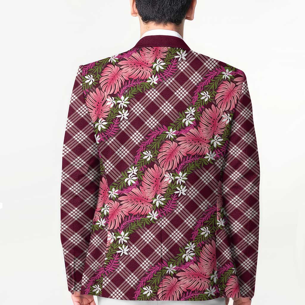 Polynesian Monstera Tiare Floral Blazer Fuchsia Tropical Plaid LT01 - Polynesian Pride